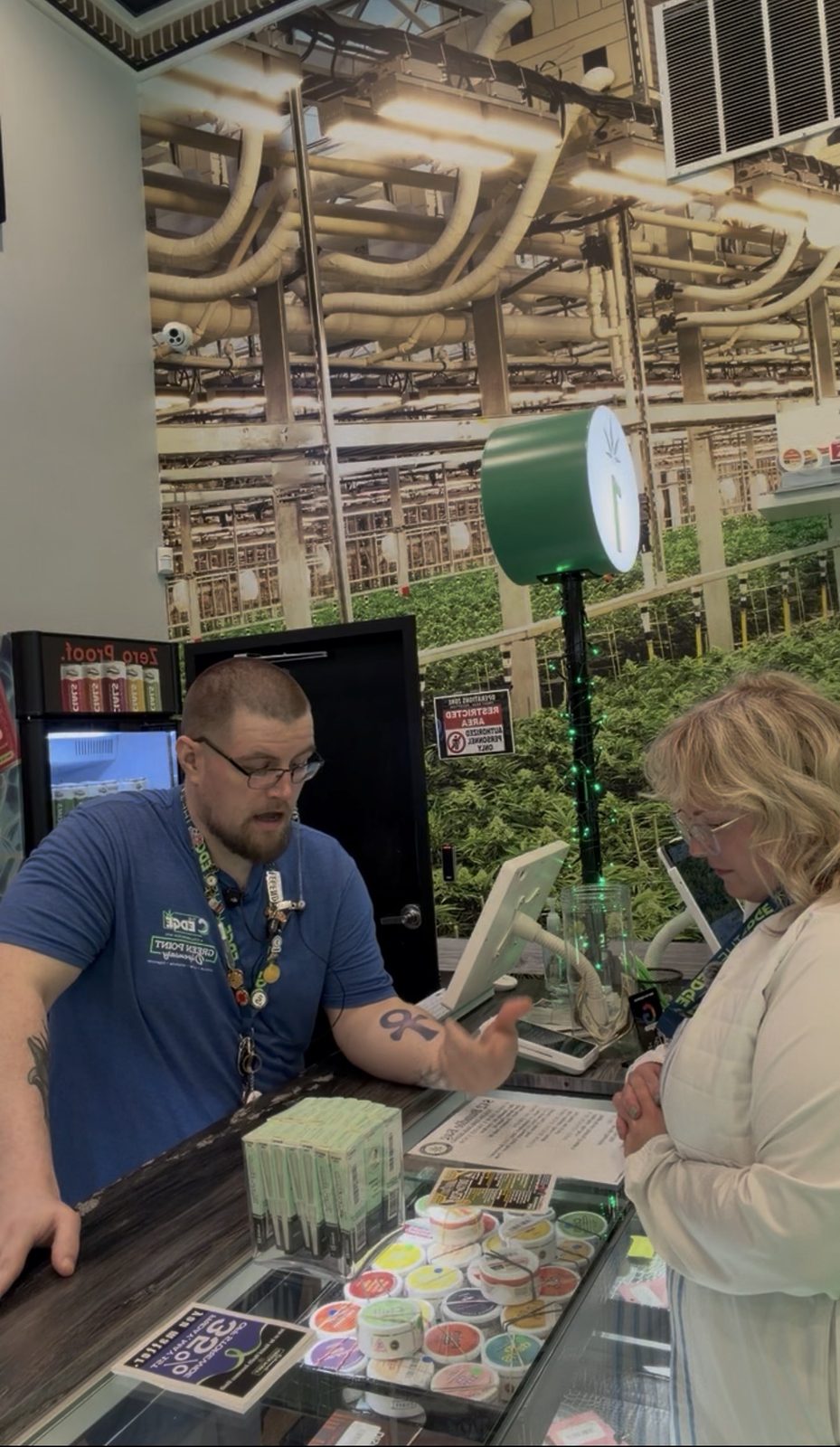 Inside Green Point dispensary at the checkout counter, Edgewater